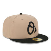 New Era Baltimore Orioles Khaki Black 59FIFTY Fitted Hat front right view
