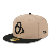 New Era Baltimore Orioles 59FIFTY Fitted Hat - Camel/Black front side view