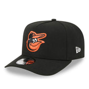 New Era Baltimore Orioles Black 9FIFTY A-Frame Snapback Hat front angle view