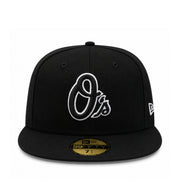 New Era Baltimore Orioles O's 59FIFTY Fitted Hat Black Black White Outlined front view