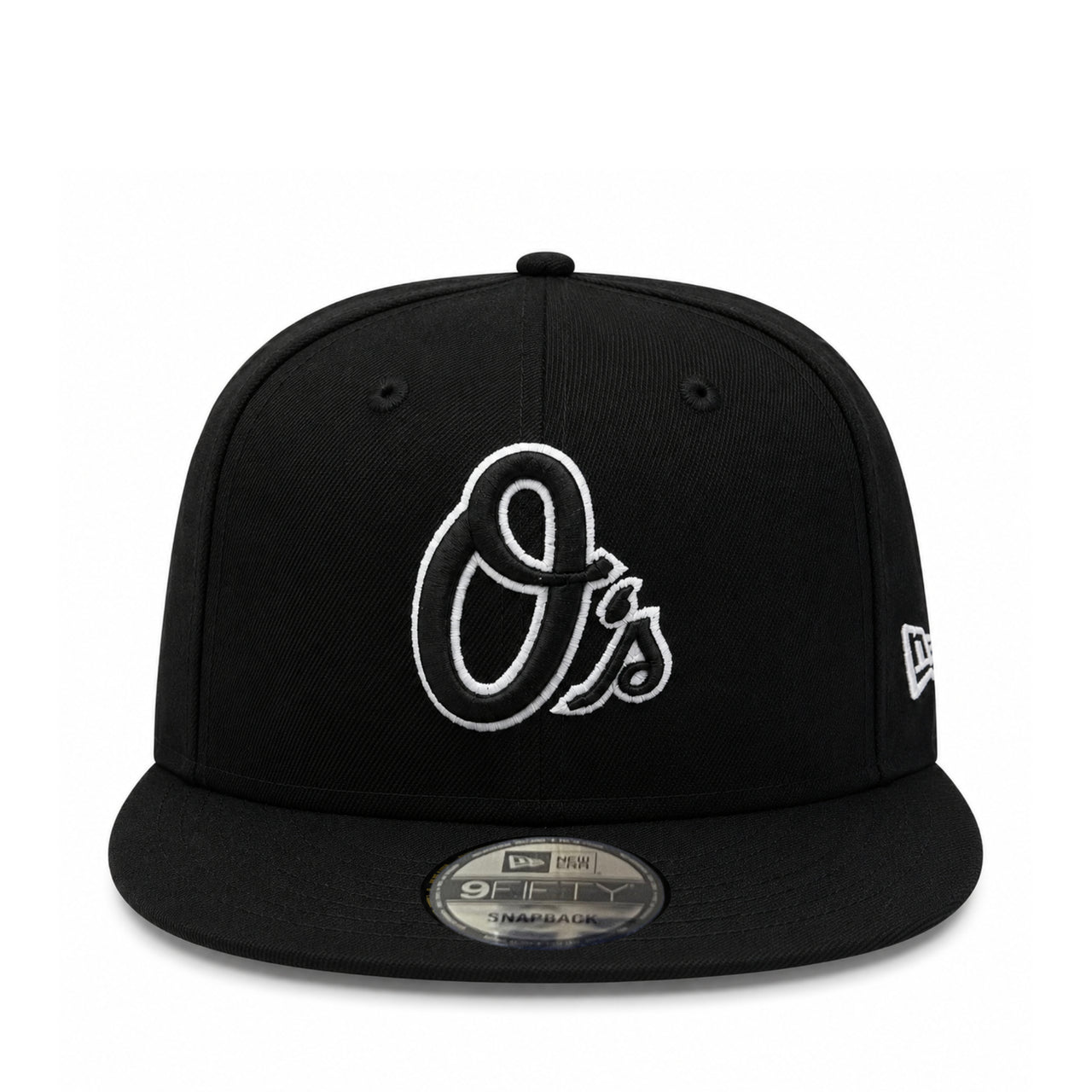 New Era Baltimore Orioles O's Black White Outlined 9FIFTY Snapback Hat front view