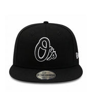 New Era Baltimore Orioles O's Black White Outlined 9FIFTY Snapback Hat front view
