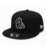 New Era Baltimore Orioles O's Black White Outlined 9FIFTY Snapback Hat front side view