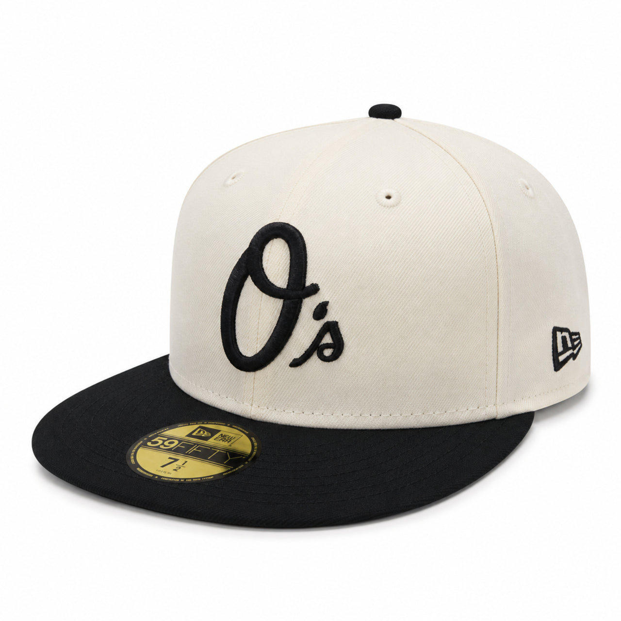 New Era Baltimore Orioles O's Chrome Black 59FIFTY Fitted Hat front side view