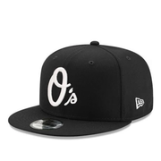 New Era Baltimore Orioles O’s black 9FIFTY snapback hat front view with white logo