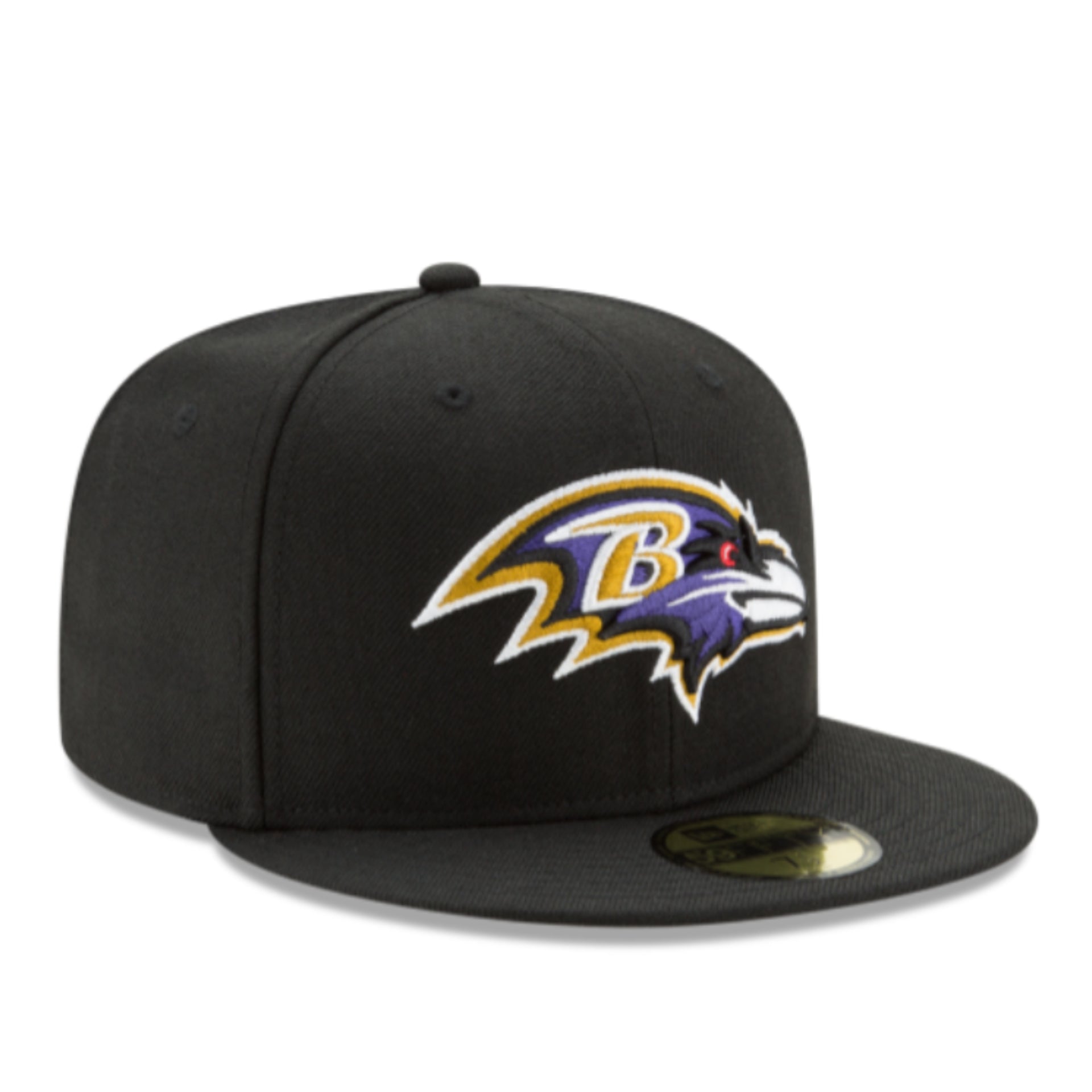 New Era Baltimore Ravens Black 59FIFTY Fitted Hat front right angle view