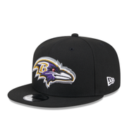 New Era NFL Baltimore Ravens Black 9FIFTY Snapback Hat front angle view
