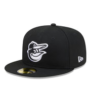New Era Baltimore Orioles Black 59FIFTY Fitted Hat front angle view