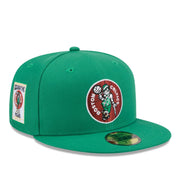 New Era Boston Celtics 1968-1977 Hardwood Classics Sidepatch 59FIFTY Fitted Hat front angle view