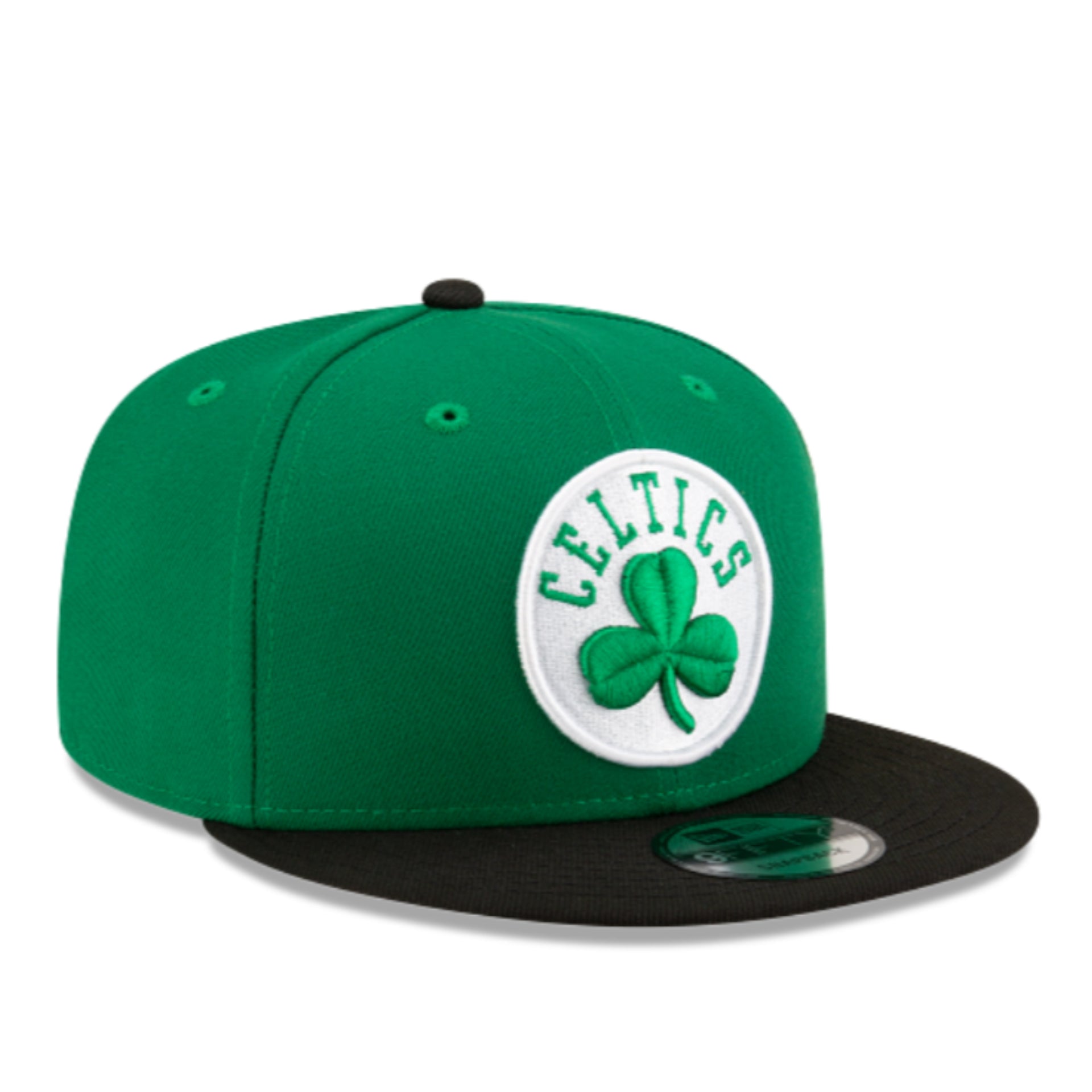 New Era Boston Celtics Green Black 9FIFTY Snapback Hat front right angle view