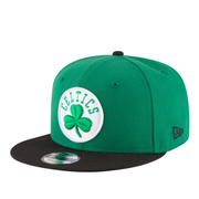 New Era Boston Celtics Green Black 9FIFTY Snapback Hat front left angle view