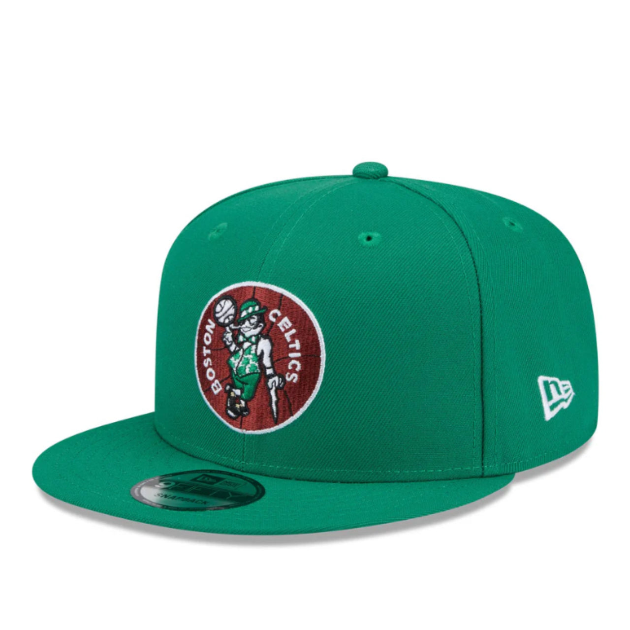 New Era Los Boston Celtics Green Hardwood Classics 9FIFTY Snapback Hat front left angle view