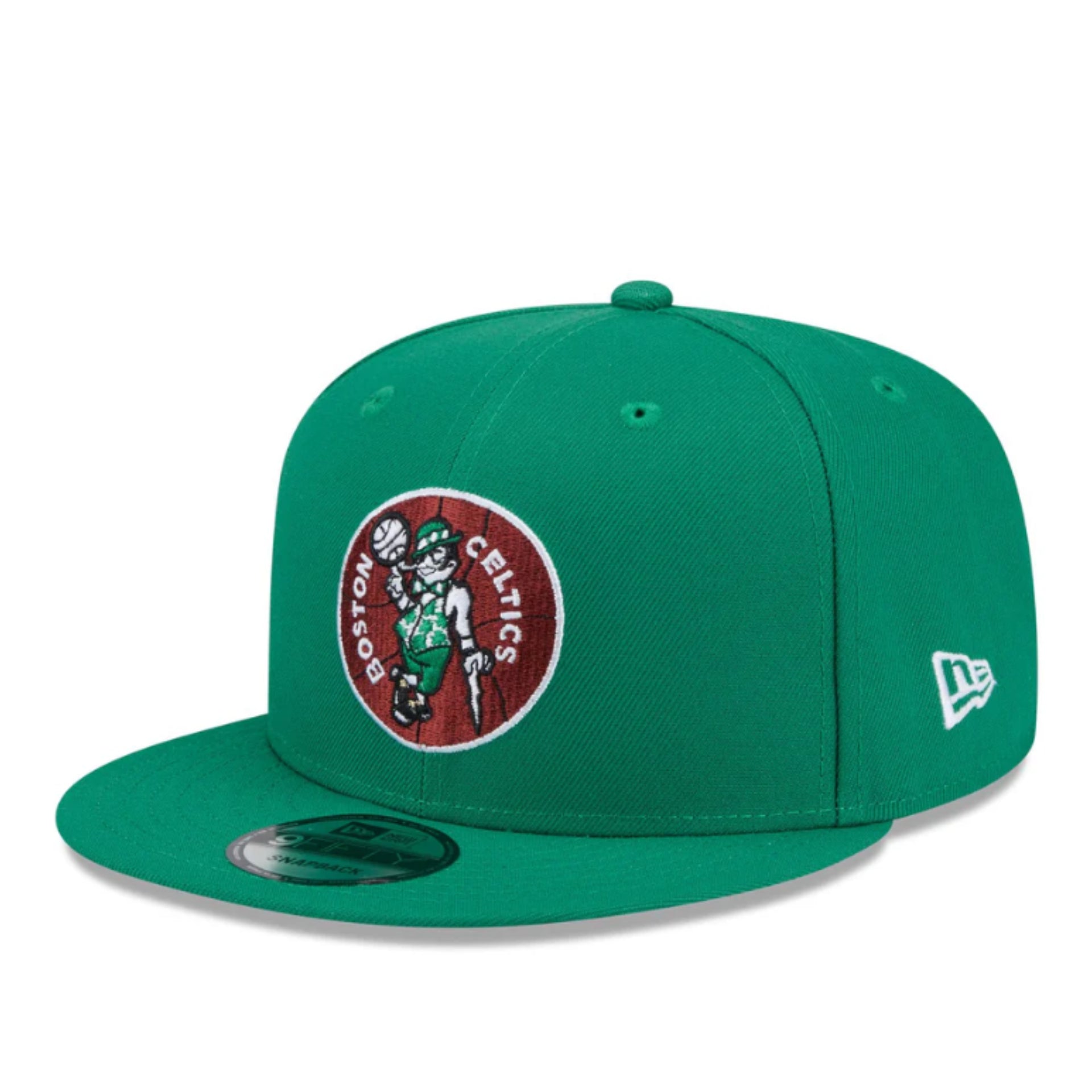 New Era Los Boston Celtics Green Hardwood Classics 9FIFTY Snapback Hat front left angle view