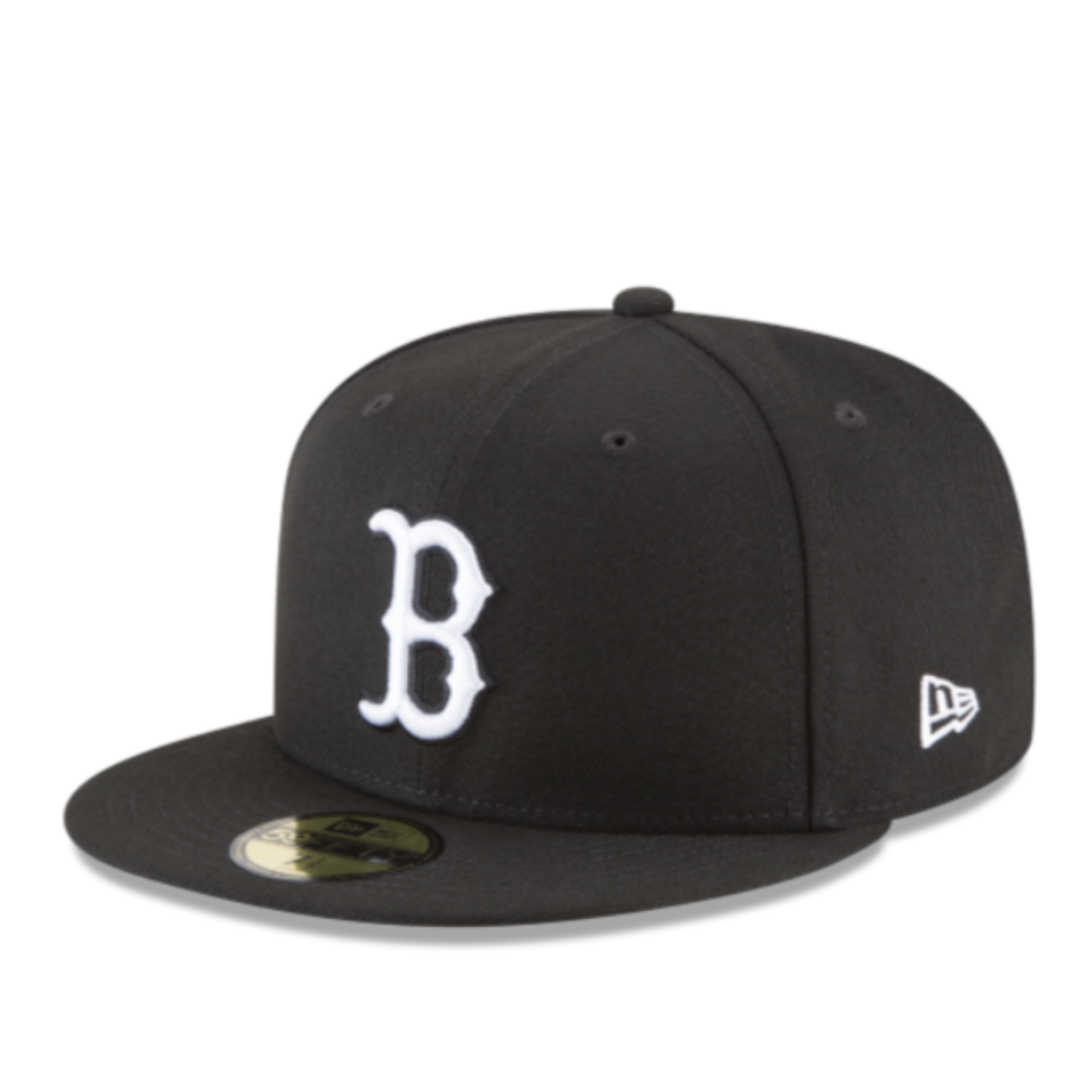 Front view of New Era Boston Red Sox 59FIFTY fitted hat in black with white logo