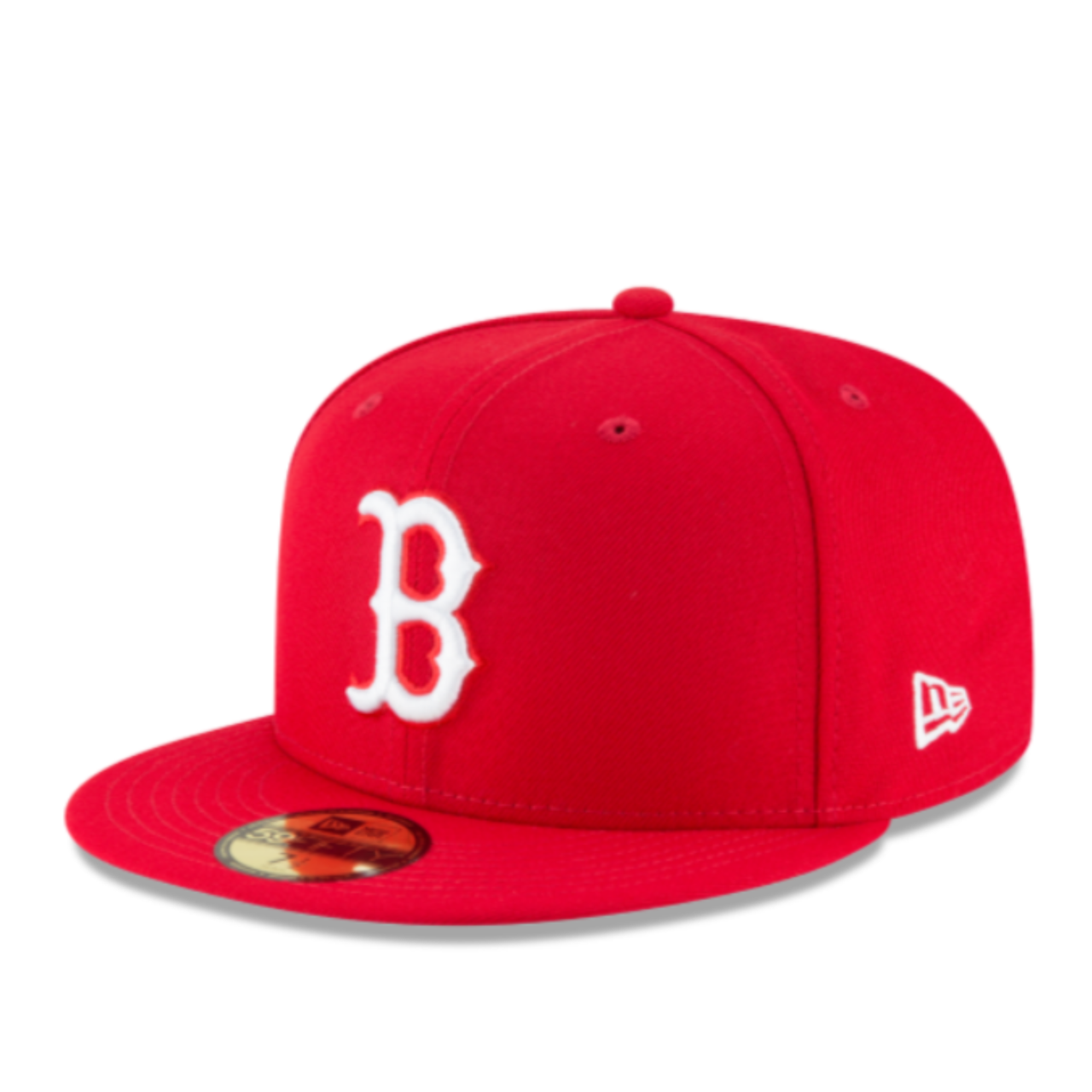 Front view of New Era Boston Red Sox 59FIFTY fitted red hat with white logo
