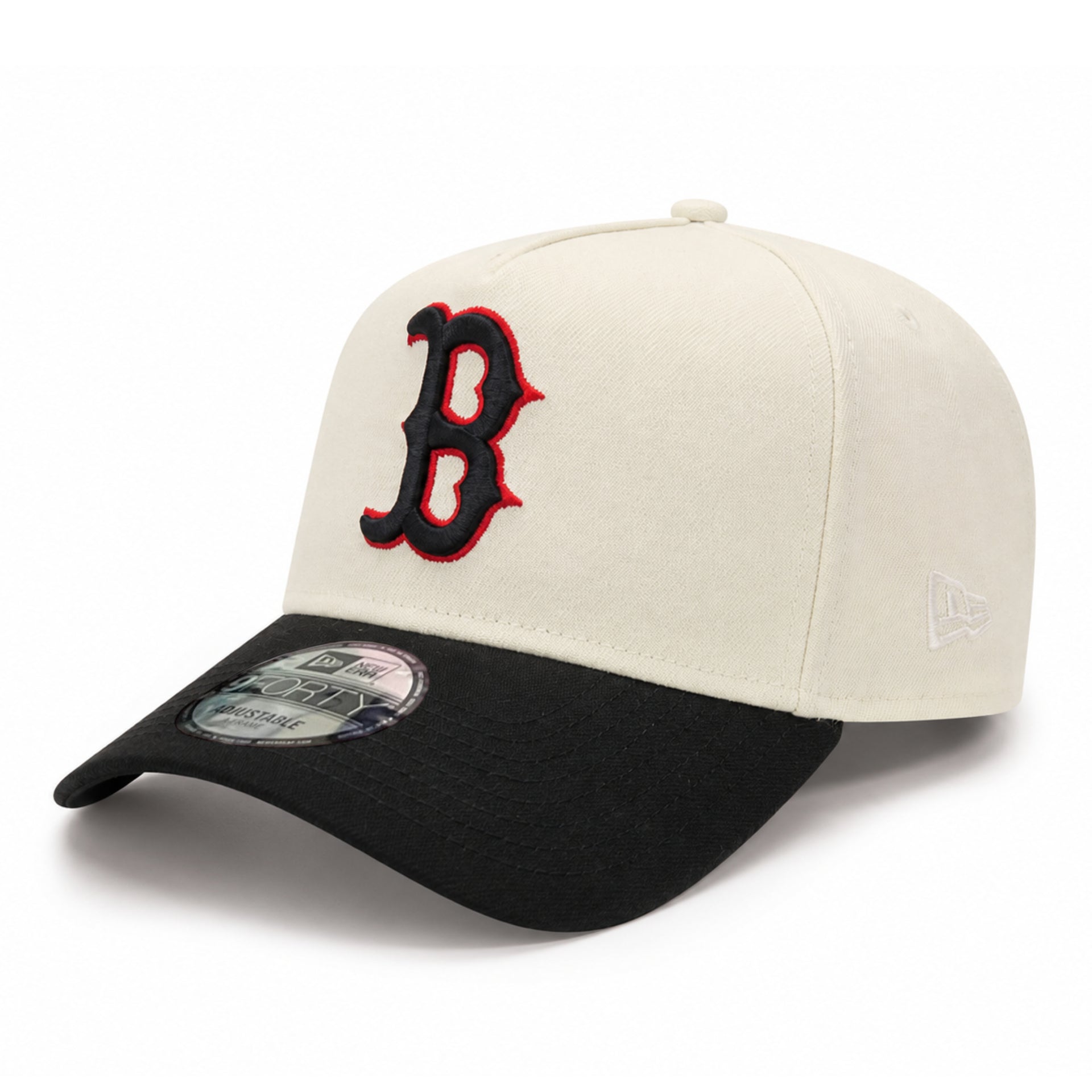 New Era Boston Red Sox A-Frame 9FORTY Snapback in chrome black with embroidered Red Sox logo, black curved visor, and adjustable snapback closure.