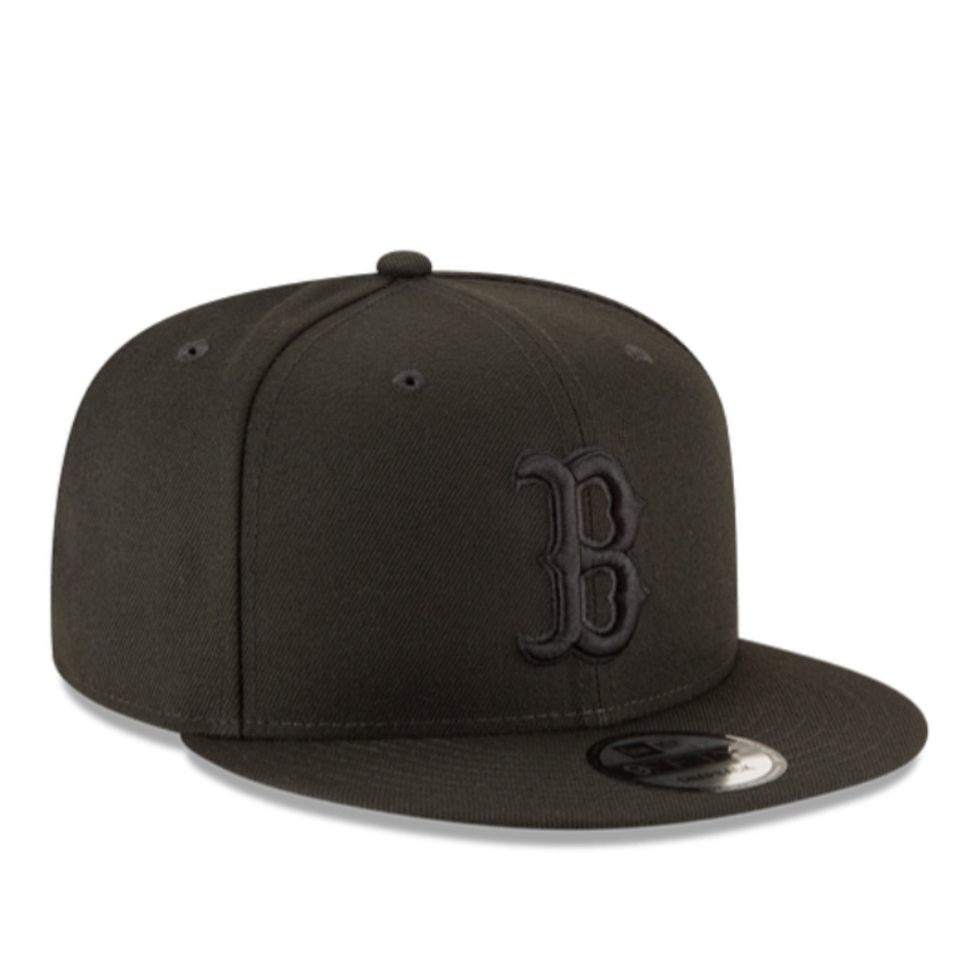New Era Boston Red Sox Black on Black 9FIFTY Snapback Hat front right view