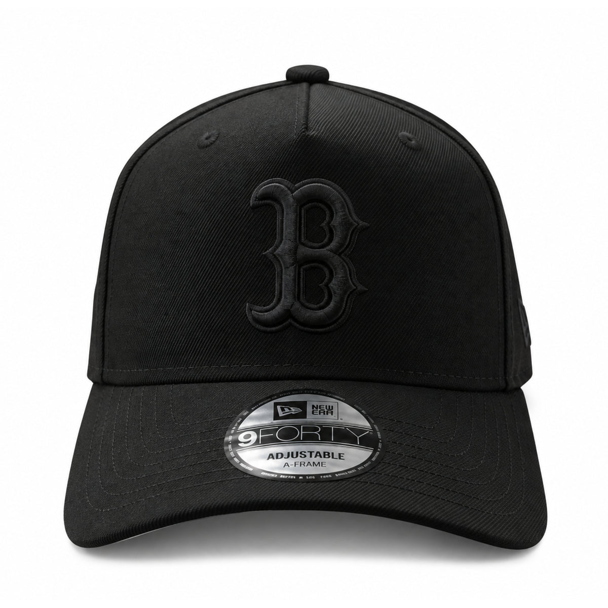 New Era Boston Red Sox Black on Black A-Frame 9FORTY Snapback Hat front view