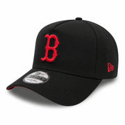 New Era Boston Red Sox Black Red A-Frame 9FORTY Snapback Hat front angle view