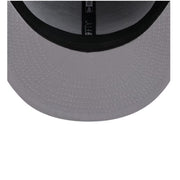 Close-up of a gray cap with black interior on a white background