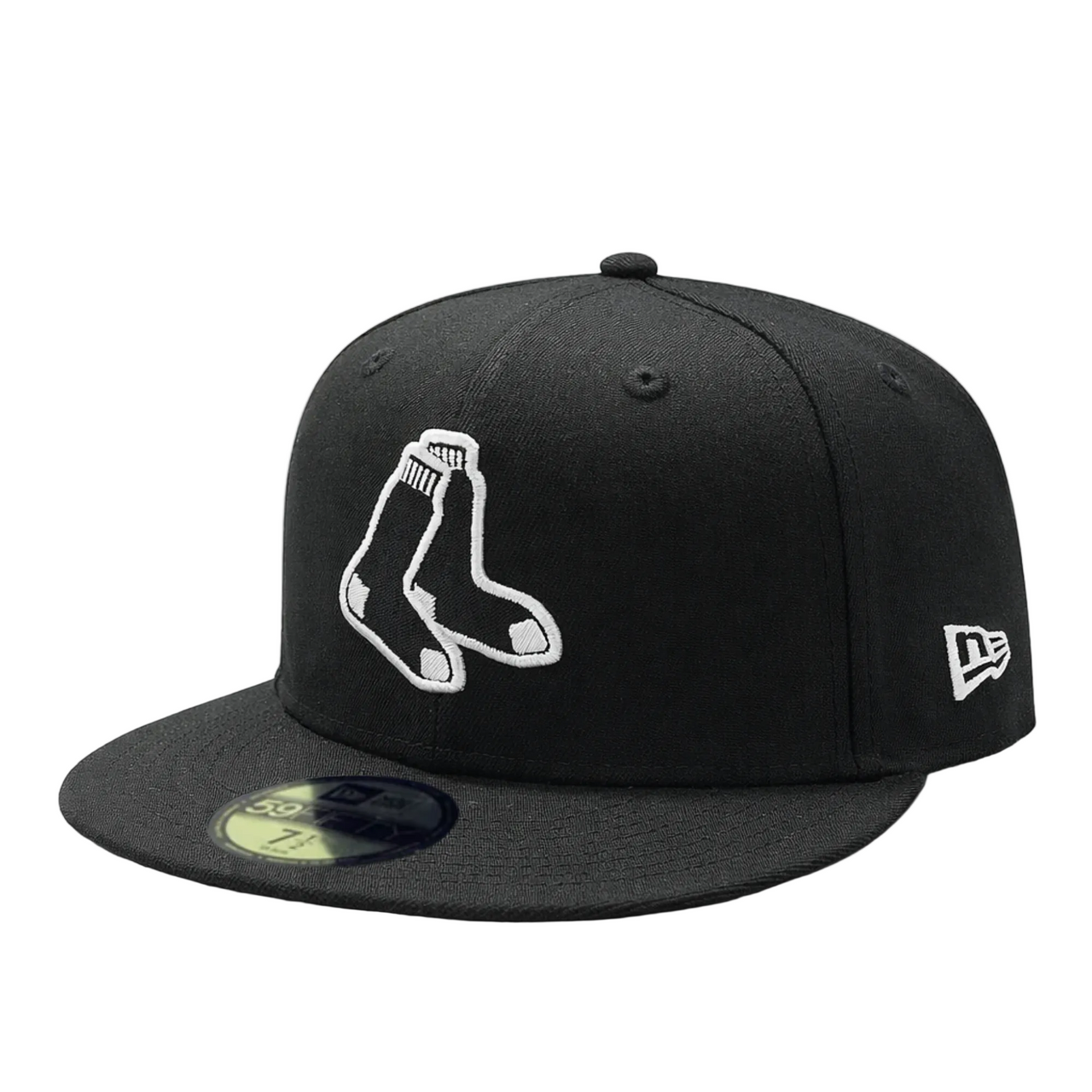New Era Boston Red Sox black 59FIFTY fitted hat front view with white socks logo