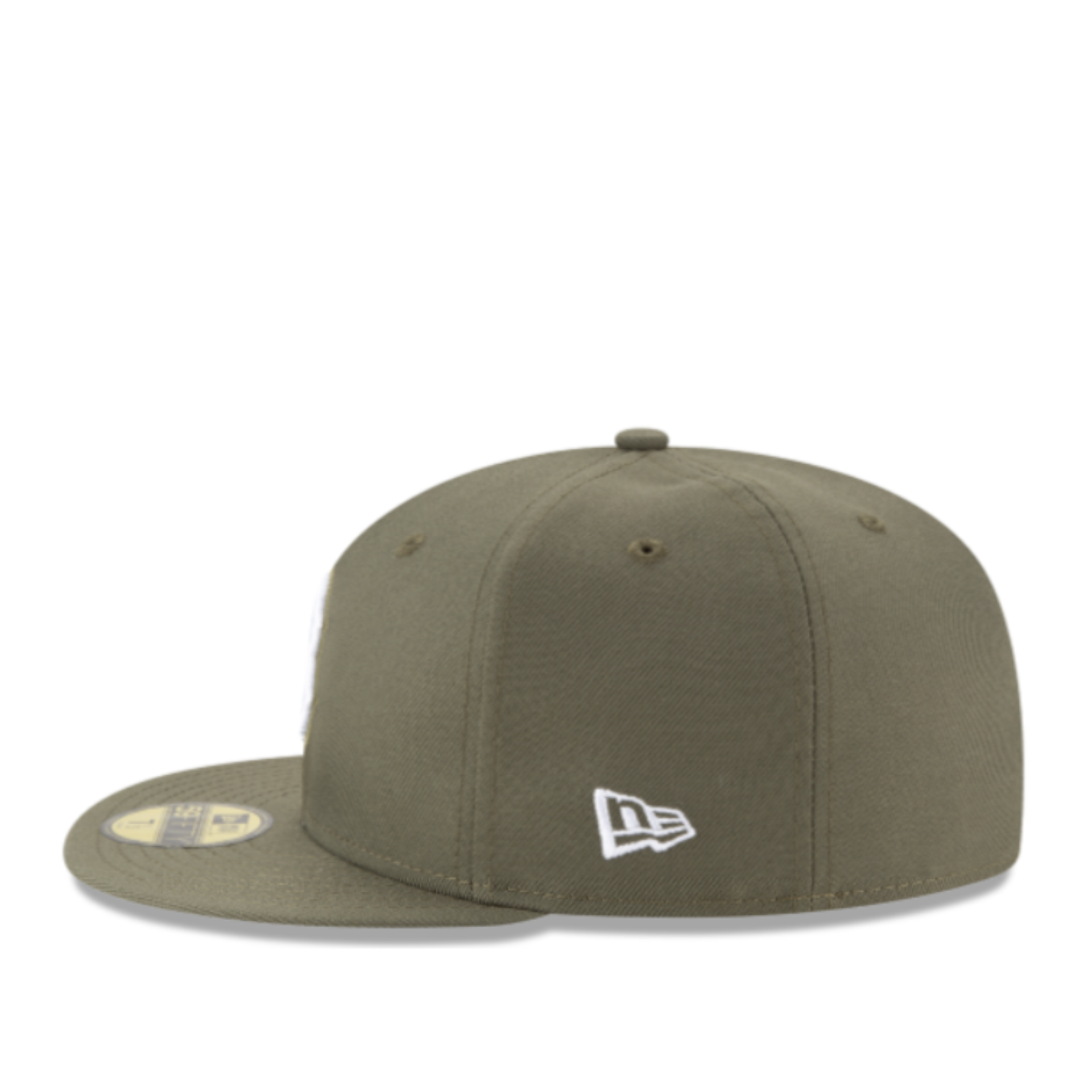 Side view of New Era Boston Red Sox olive 59FIFTY fitted hat