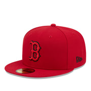 New Era Boston Red Sox Red Black Outlined 59FIFTY Fitted Hat front left angle view
