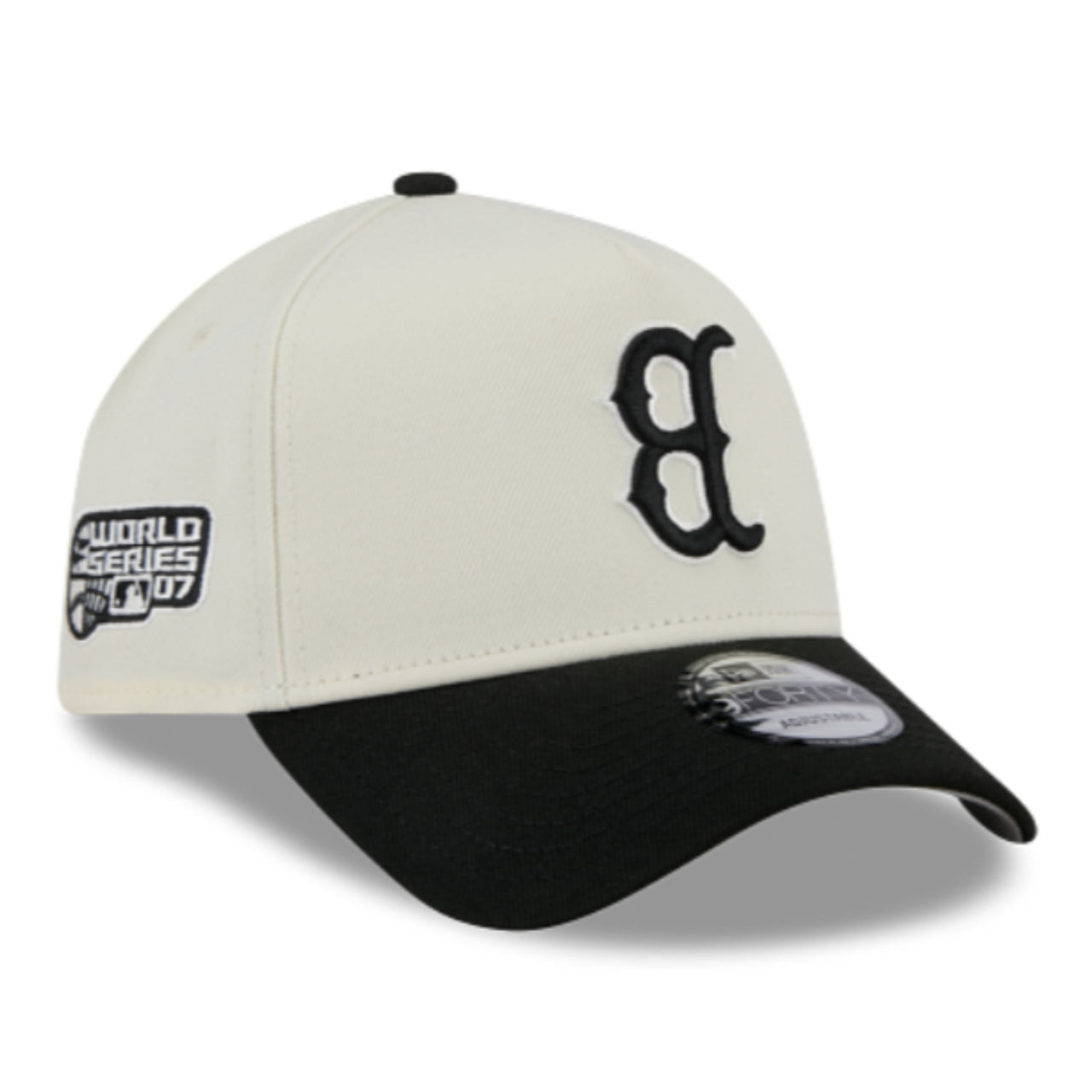 New Era Boston Red Sox Upside Down Chrome Black 9FORTY A-Frame Snapback Hat front right angle view