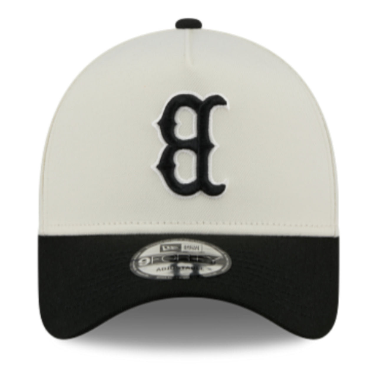New Era Boston Red Sox Upside Down Chrome Black 9FORTY A-Frame Snapback Hat front view