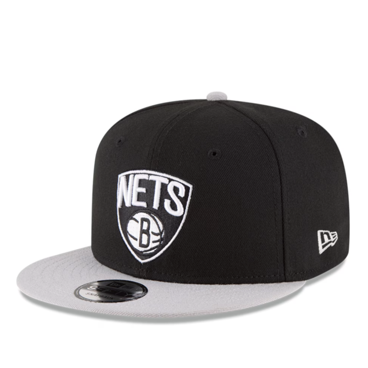 New Era NBA Brooklyn Nets 9FIFTY Snapback Hat - Black/Gray 2 Tone front left view