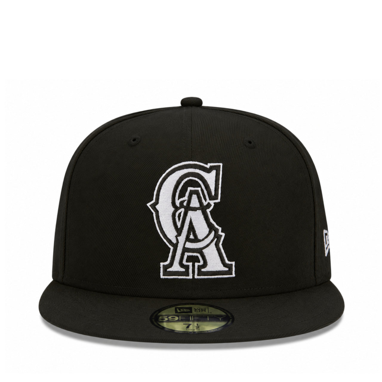 New Era Los Angeles California Angels CA Black White 59FIFTY Fitted Hat front view