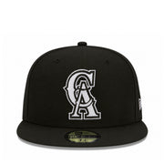 New Era Los Angeles California Angels CA Black White 59FIFTY Fitted Hat front view