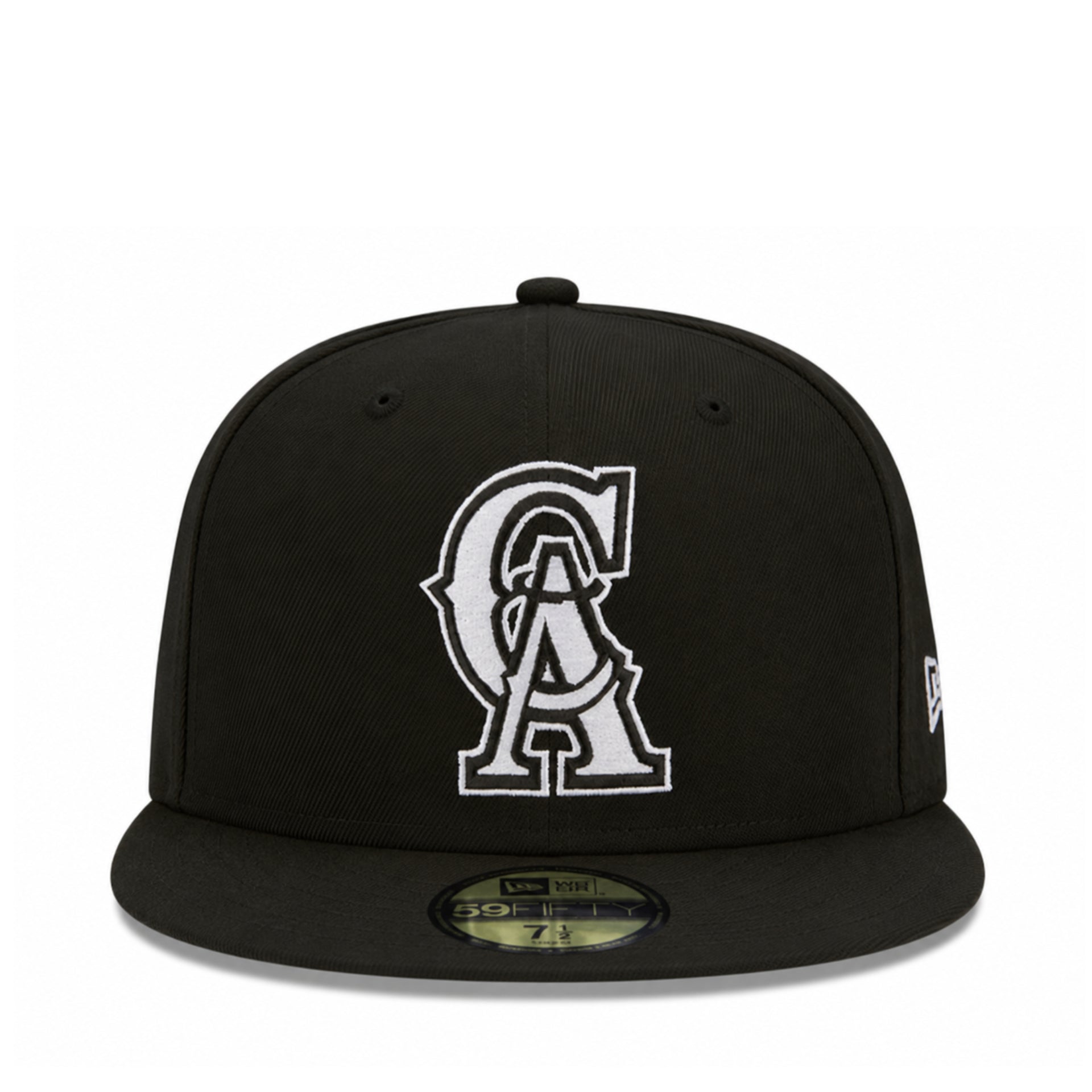 New Era Los Angeles California Angels CA Black White 59FIFTY Fitted Hat front view
