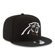 New Era Carolina Panthers Black White 9Fifty Snapback Hat front right view