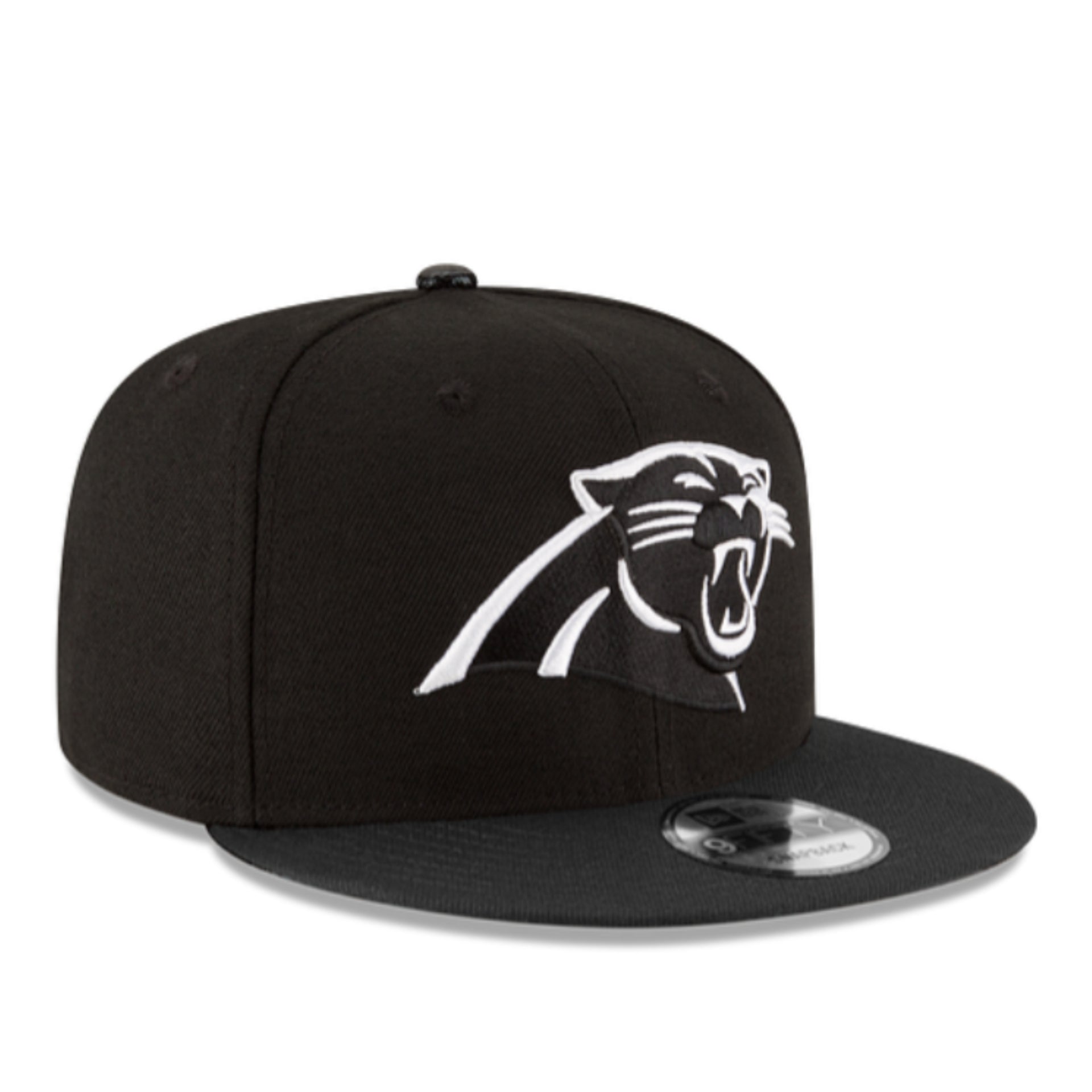 New Era Carolina Panthers Black White 9Fifty Snapback Hat front right view