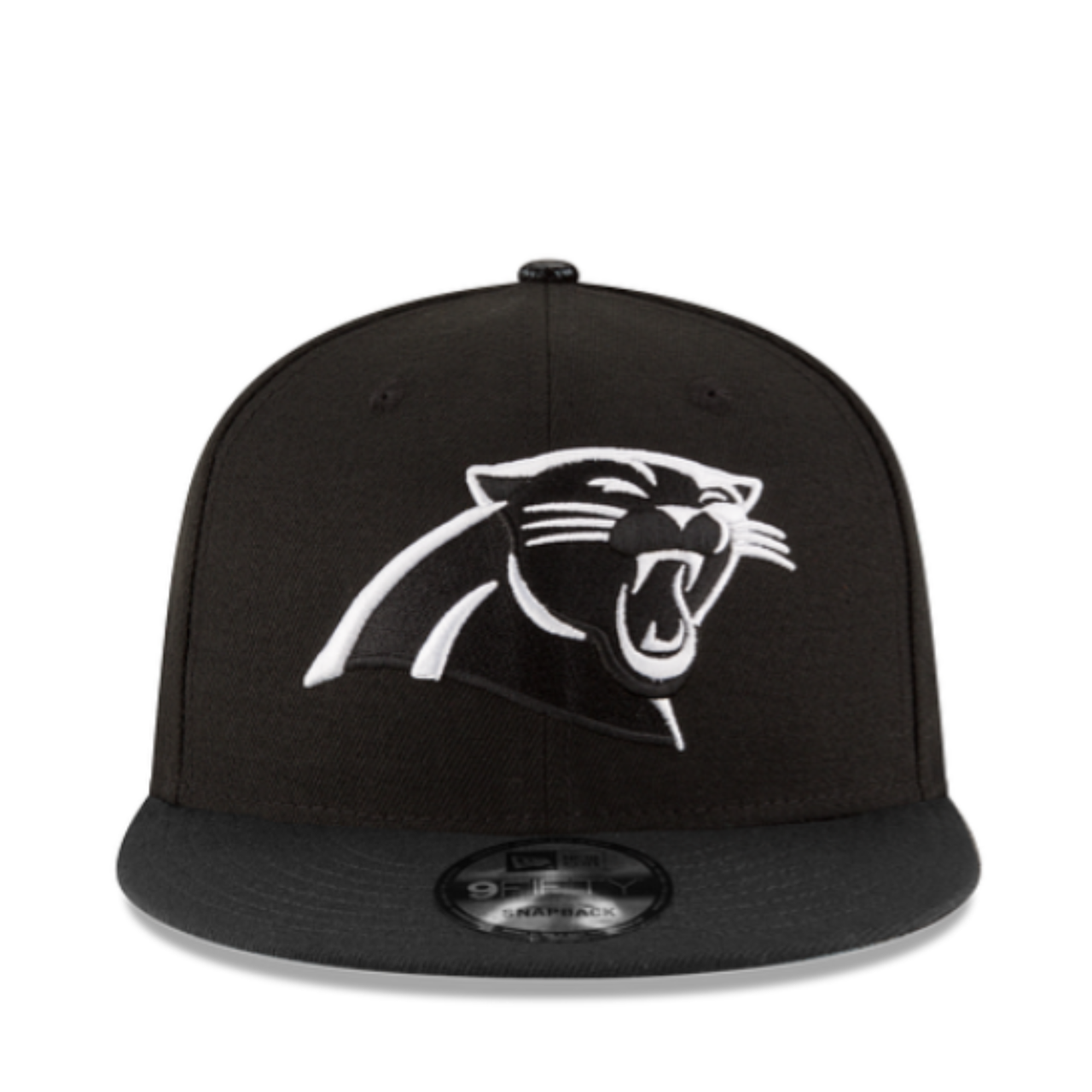 Front view of New Era Carolina Panthers Black White 9Fifty Snapback Hat
