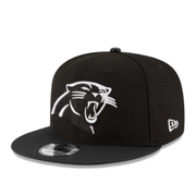 New Era Carolina Panthers Black White 9Fifty Snapback Hat front angle view