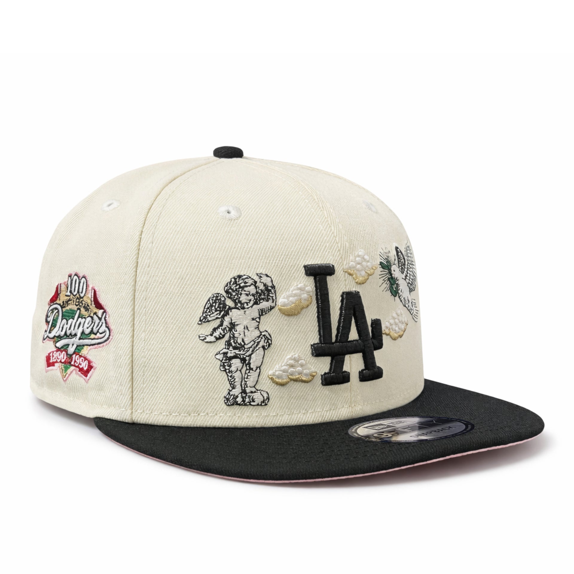 New Era Los Angeles Dodgers Cherub 9FIFTY Snapback Hat - 100th Anniversary Chrome/Black front right view