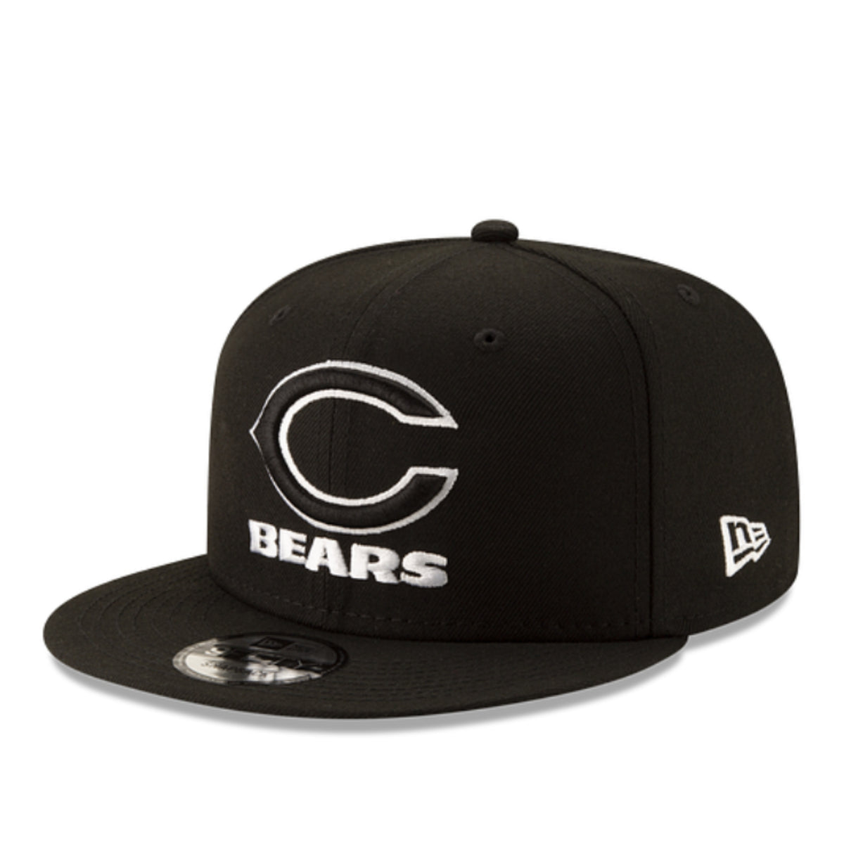 New Era Chicago Bears Black White 9FIFTY Snapback Hat front angled view