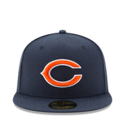 New Era Chicago Bears Navy Orange 59FIFTY Fitted Hat front view