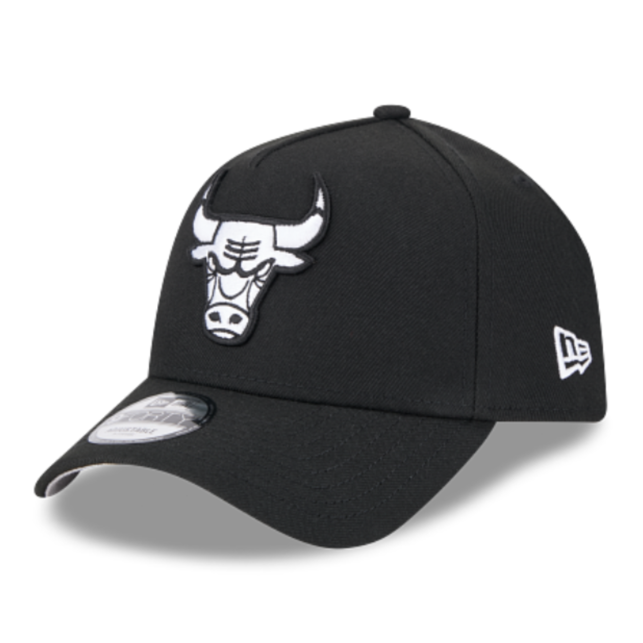 New Era Chicago Bulls Black 9FORTY A-Frame Snapback Hat front left angle view