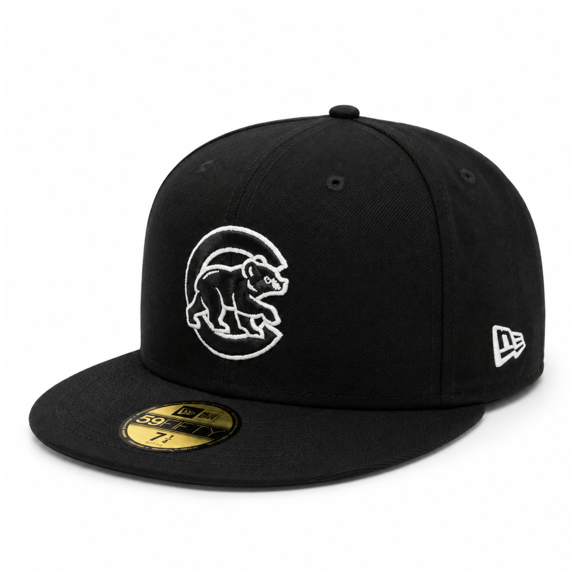 New Era Chicago Cubs Bear 2016 World Series Black 59FIFTY Fitted Hat front left angle view
