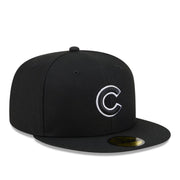 New Era Chicago Cubs Black White Outlined 59FIFTY Fitted Hat front right view