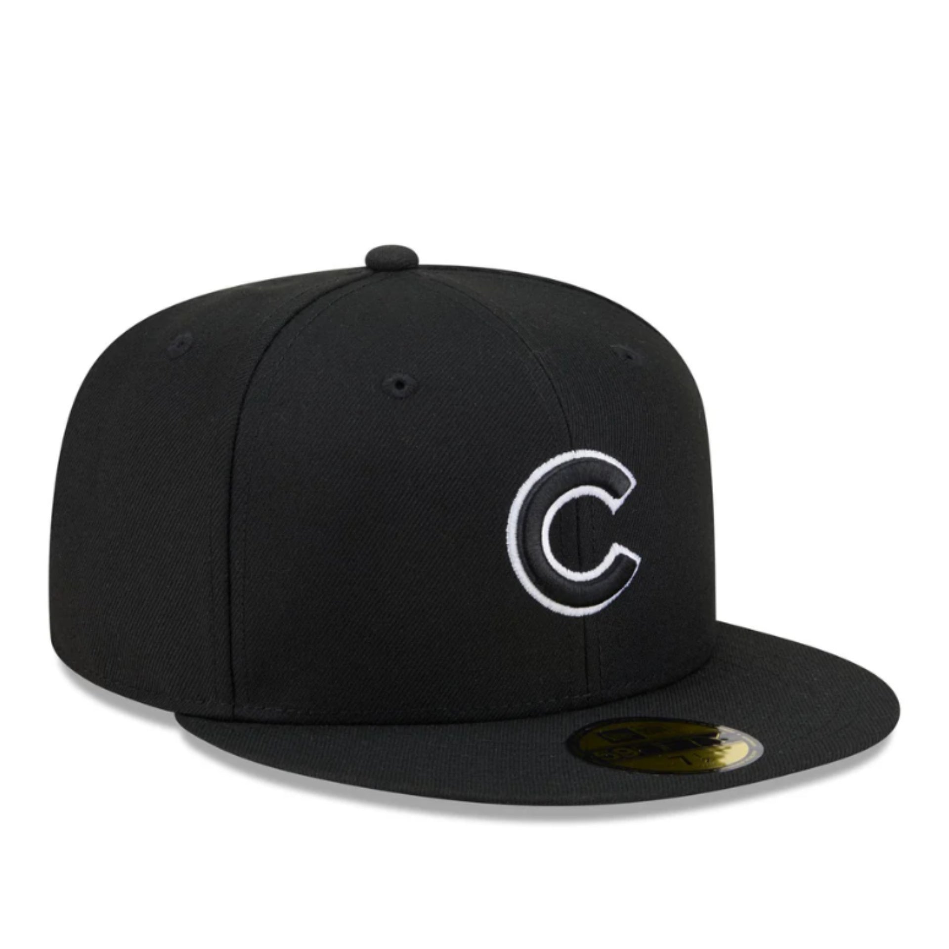 New Era Chicago Cubs Black White Outlined 59FIFTY Fitted Hat front right view