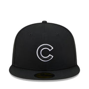 New Era Chicago Cubs Black White Outlined 59FIFTY Fitted Hat front view