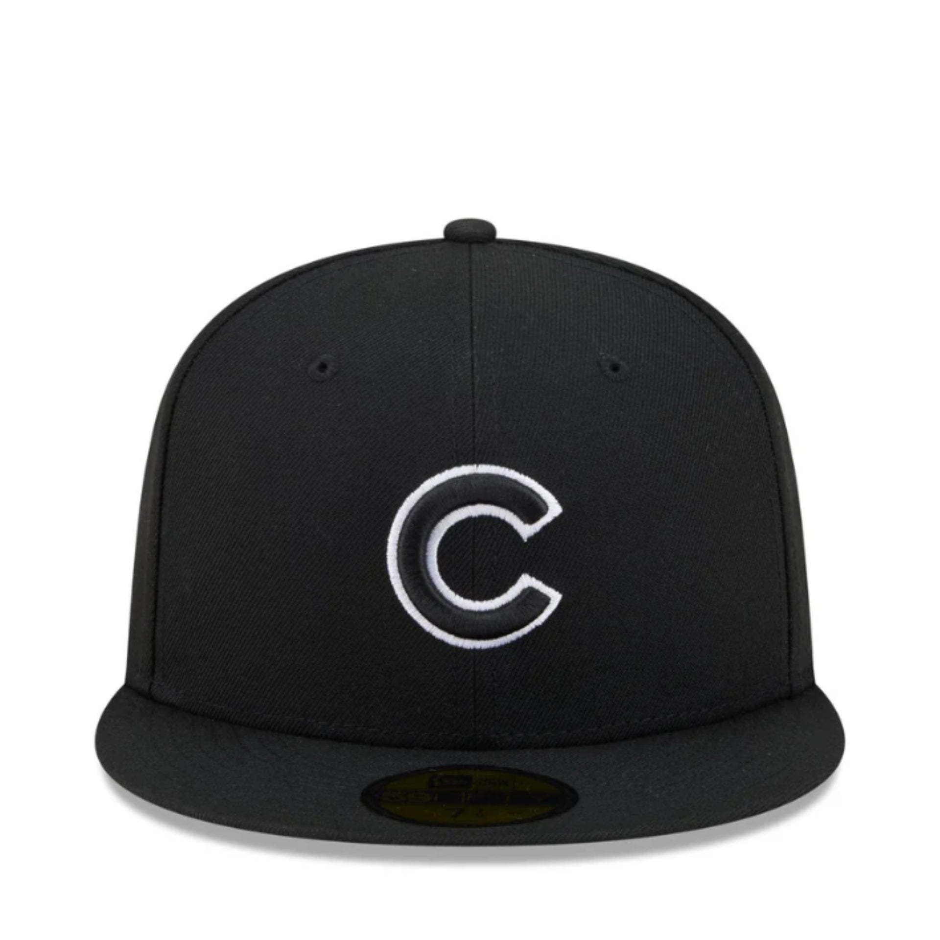 New Era Chicago Cubs Black White Outlined 59FIFTY Fitted Hat front view