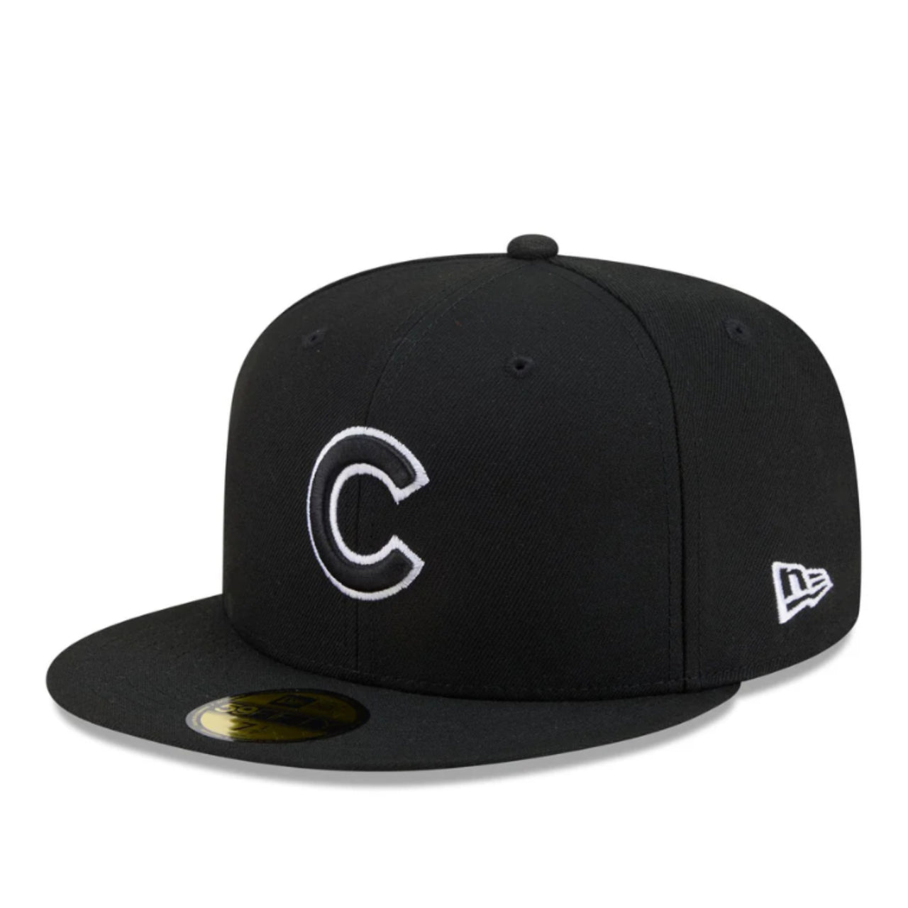New Era Chicago Cubs Black White Outlined 59FIFTY Fitted Hat front angle view