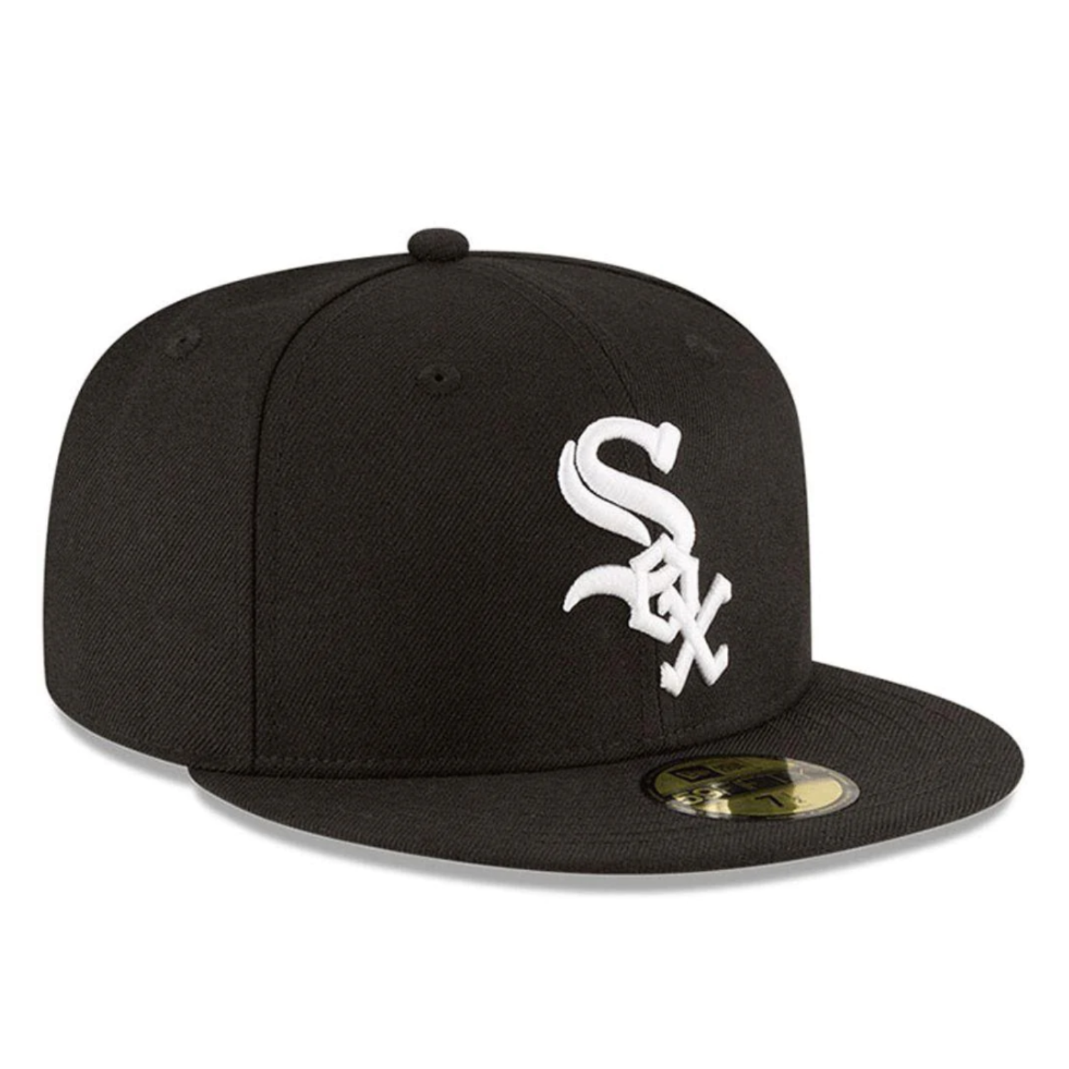 New Era Chicago White Sox 2005 World Series Black 59FIFTY Fitted Hat with side patch front right view