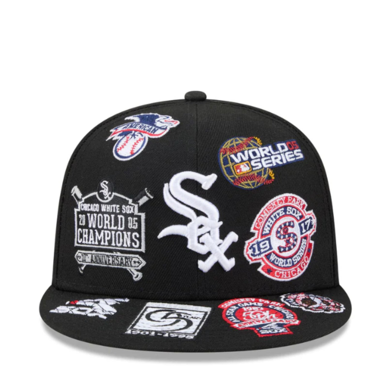 New Era Chicago White Sox All Over Logo 59FIFTY Fitted Hat - Black
