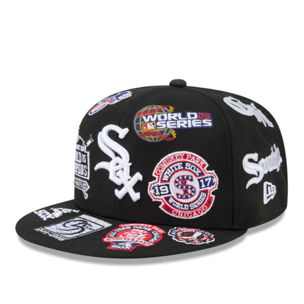 New Era Chicago White Sox All Over Logo 59FIFTY Fitted Hat - Black